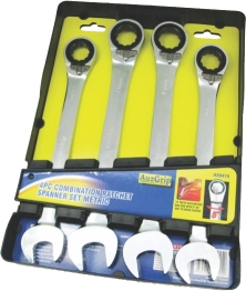 AUZGRIP - 4 PC COMBINATION RATCHET SPANNER SET CRV. METRIC